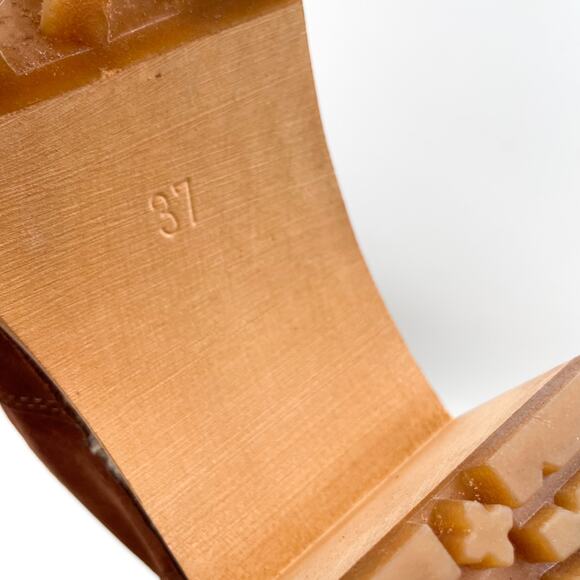 Swedish Hasbeens Suede Teddy Boots Platform Cognac Block Heel Pull On Sz 37 / 7 - Picture 10 of 10